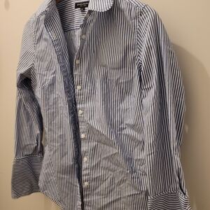 Banana Republic Navy and White Striped Button Down Shirt